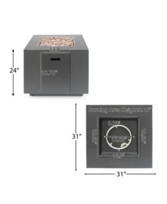 33 Inch Outdoor Iron Square Propane Fire Pit Brushed Brown 50000 BTU Tank Inside No Assembly