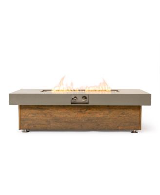 48 Inch Iron Fire Pit Table with Wood Grain Stainless Steel Burner Waterproof Cover Easy Control Propane Fire Table