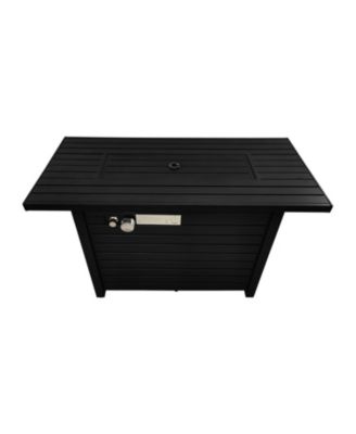 42 Inch W 25 Inch H Steel Outdoor Fire Pit Table with Lid Black Adjustable Flame Propane Natural Gas Compatible