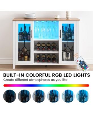 Wine Bar Cabinet with LED Lights, Coffee Bar Storage, Buffet Sideboard for Dining Room & Kitchen