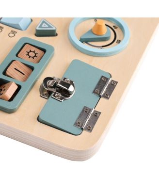 Montessori Busy Board for Toddlers, Wooden Activity Toy with with Lock, Key & Steering Wheel