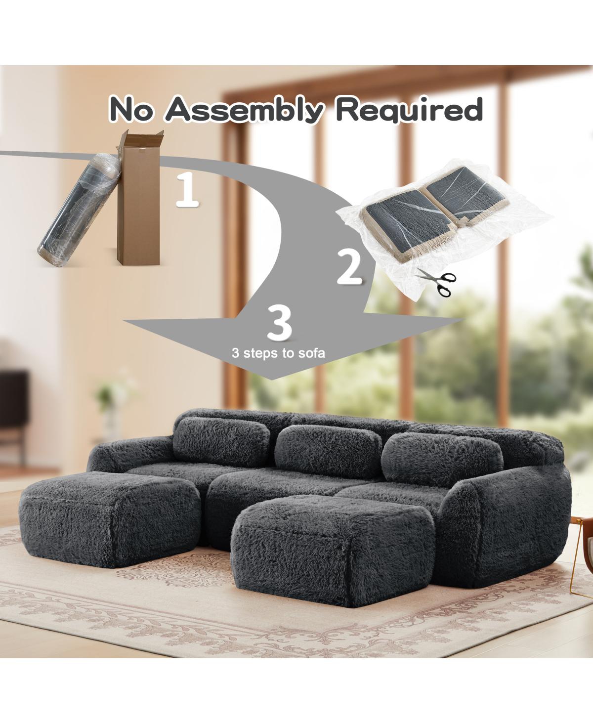 Streamdale Furniture U-shaped Boneless Sofa, 32D High Density Sponge, Anti-Slip, Dark Gray