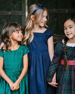 Little and Big Girls' Organic Puff Sleeve Pintuck Sateen Party Dress