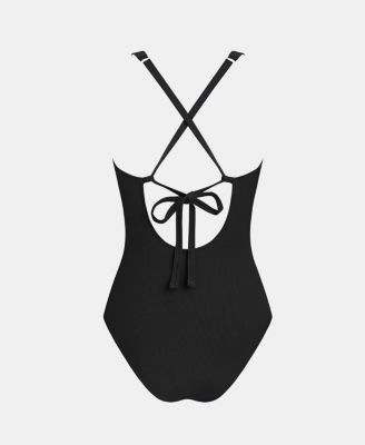 Women's Square Neck Crossback Ring Detail One-Piece Swimsuit