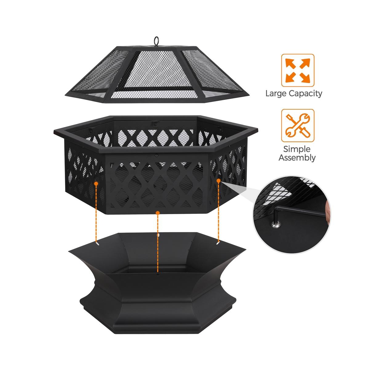 Yaheetech 24in Heavy Duty Fire Pit for Outdoor Patio Backyard