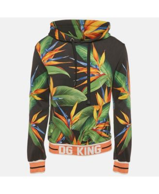 Men's Black Bird Of Paradise Print Cotton Hooded Sweatshirt