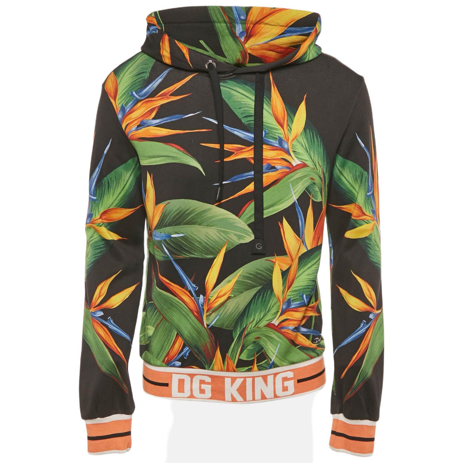 Men's Black Bird Of Paradise Print Cotton Hooded Sweatshirt