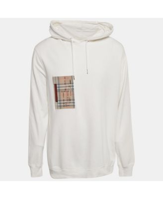 Men's White Checker Pocket Cotton Hoodie