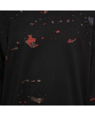 Men's Black Distressed Cotton Crewneck Sweatshirt