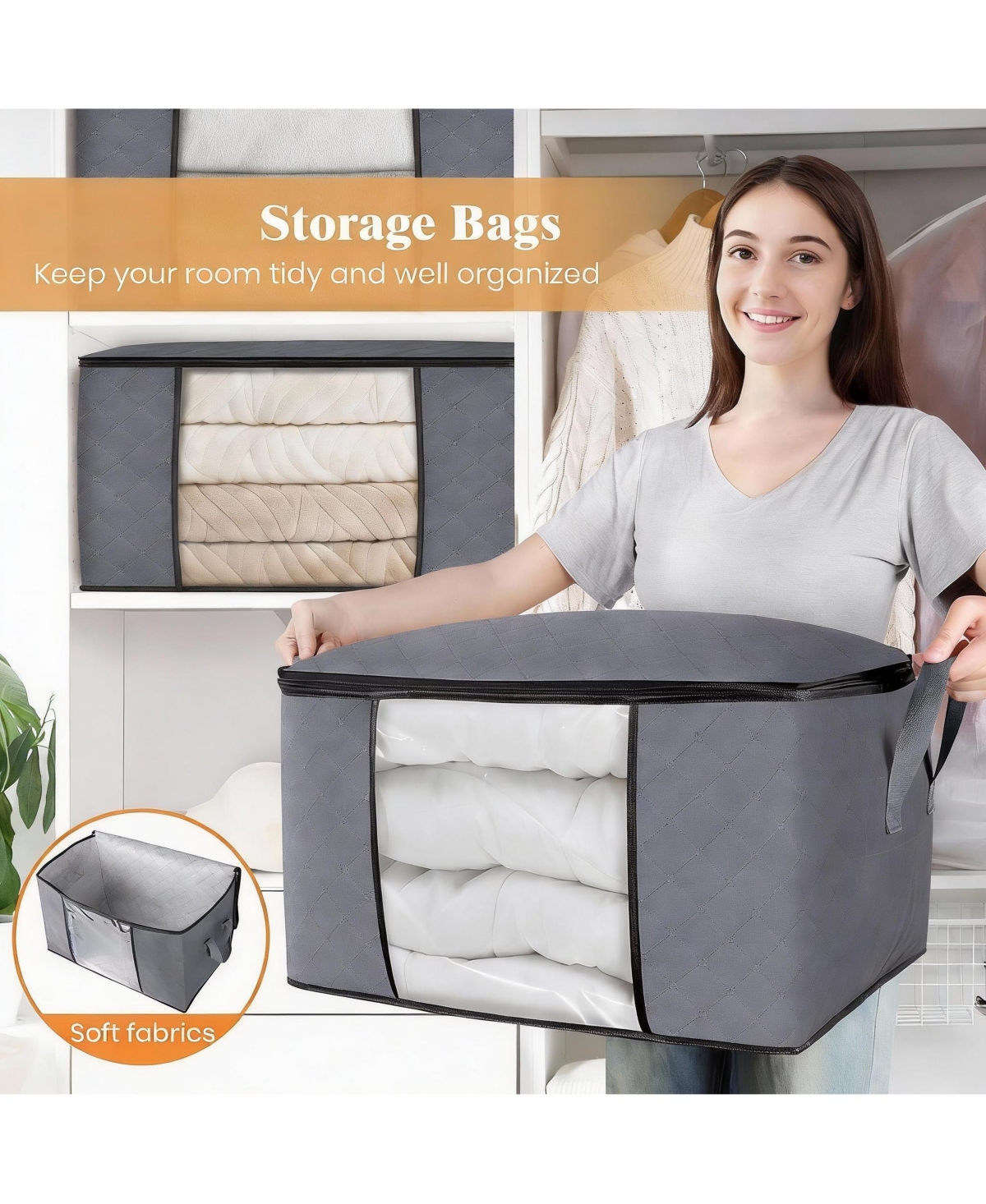 Yigii 17 Gallon, Reinforced Handles, Non-Woven Fabric Storage Bags