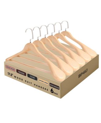 Wooden Suit Hangers with Pants Bar for Men's Clothes, 17.5-Inch Wide Shoulder Solid Wood Coat Hangers for Jackets, Shirts, Trousers