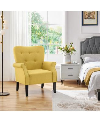 Upholstered Mid-century Modern Accent Chair, Yellow