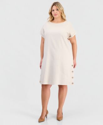 Plus Size Short-Sleeve Side-Button Dress