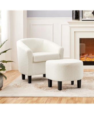 Contemporary Boucle Club Chair and Ottoman Set