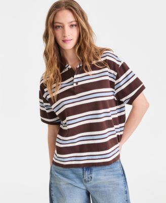 Women's Striped Cotton Short-Sleeve Rugby Shirt, Macy's Exclusive