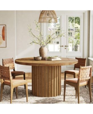 47" Solid Wood Dining Table, Farmhouse Round Dining Room Table for 4, Wood Circle Kitchen Table Small Dinner Table, Natural