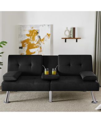 Fabric Upholstered Convertible Futon Sofa Bed for Small Space