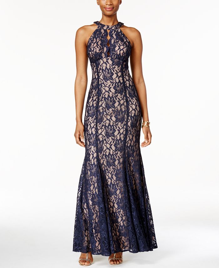 Macys nightway lace hotsell halter gown