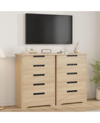 5 Drawer Dresser for Bedroom, Gray Chest of Drawers with Embedded Handles, Wooden Dresser Organizer for Living Room