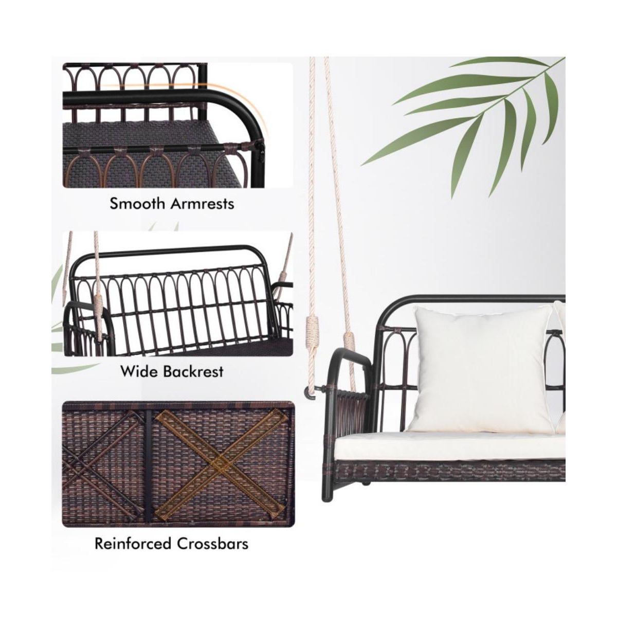 880LBS Wicker Hanging Porch Swing with Cushions