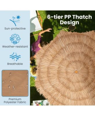 6.5 Feet Thatched Tiki Umbrella with Foldable Stand Push Button Tilt