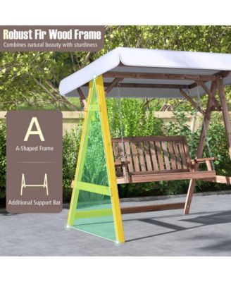 2-Person Porch Swing with Fir Wood Stand and Tilt Canopy