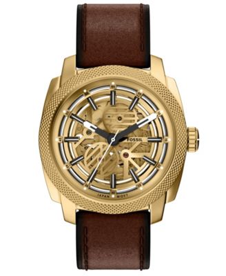 Men's Machine Automatic Brown Leather Watch, 45mm