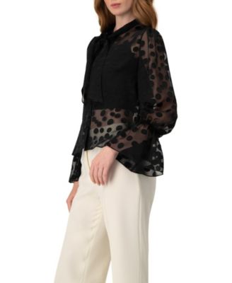 Women's Polka Dot See Though Blouse with Tie Neck
