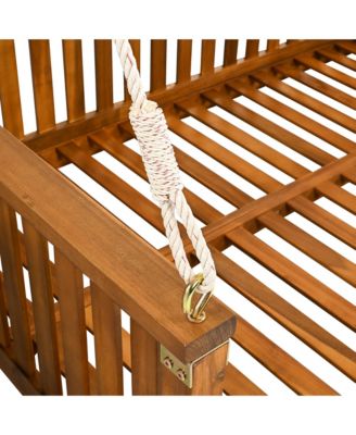 Patio Minimalist Twin Size Garden Swing Bed,Wood Porch Swing with Ropes