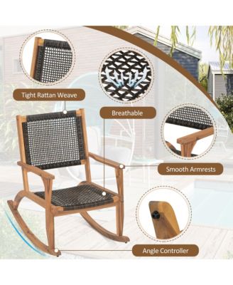 2 Pieces Acacia Wicker Rattan Rocking Chair Set with  Seat & Backrest