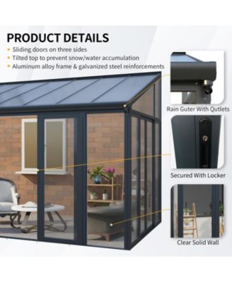 10x14ft Patio Cover Sunroom with Aluminum Frame, Polycarbonate Roof and Sliding Doors