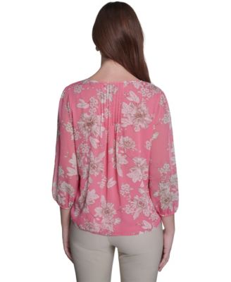 Women's Floral Pintuck V-Neck Blouse