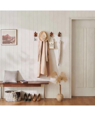 4 Pack Rustic Iron Hooks, Heavy Duty, Adhesive & Drill, Brown