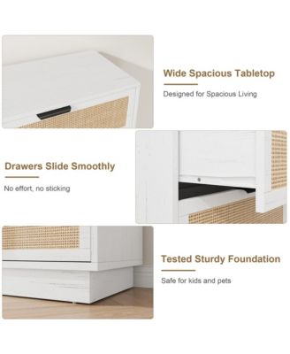 5 Drawer Rattan Dresser for Bedroom, Integrated Cabinet and Legs Design