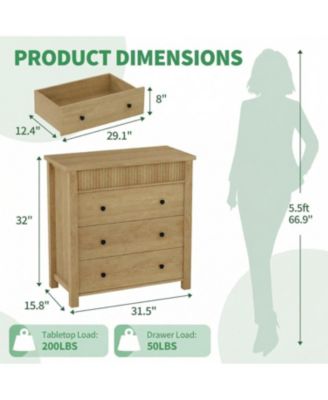 3 Drawer Dresser, Modern Fluted Nightstand, Wooden Chest of Drawers, Storage End Table Organizer for Bedroom