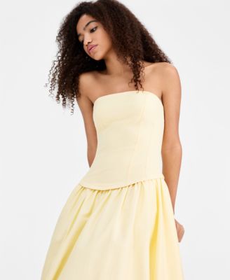 Women's Mixed-Media Dropped-Waist Midi Dress