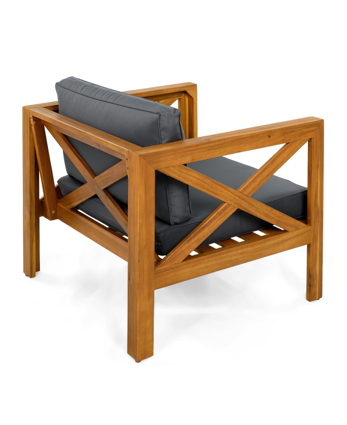 Flynama 2 Piece Outdoor Acacia Wood Club Armchair Set Teak Finish with Dark Grey Cushions Conversation Set