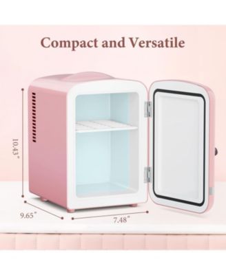 Retro Mini Fridge, Compact Refrigerator with 4L Capacity/6 Cans Cooler & Warmer, Removable Shelf for Skincare, Beverages, Cosmetics