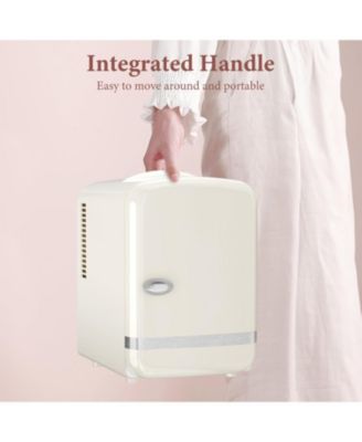Retro Mini Fridge, Compact Refrigerator with 4L Capacity/6 Cans Cooler & Warmer, Removable Shelf for Skincare, Beverages, Cosmetics