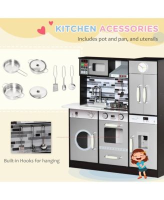 Kids Play Kitchen with Lights Sounds Analog Clock and Storage Shelves for Ages 3 to 6