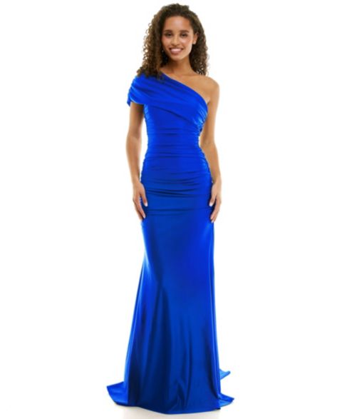Женские платья B Darlin Juniors' One-Shoulder Draped Floor-Sweeping Gown, цвет: Синий