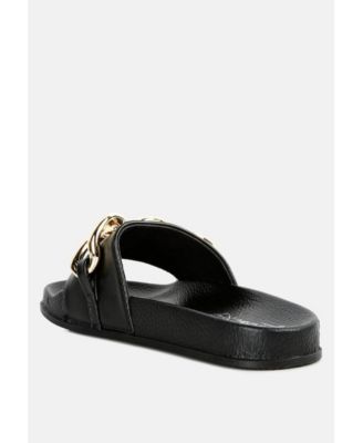 Womens Ishtar Metallic Chain Metal Slid Flats