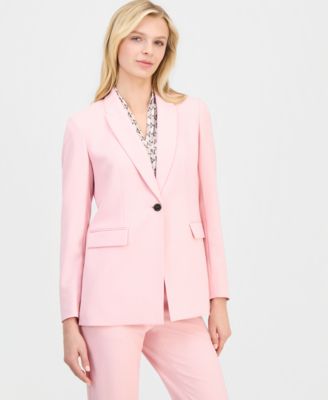 Women's One-Button Blazer, Triple-Pleat V-Neck Top & Straight-Leg Pull-On Pants