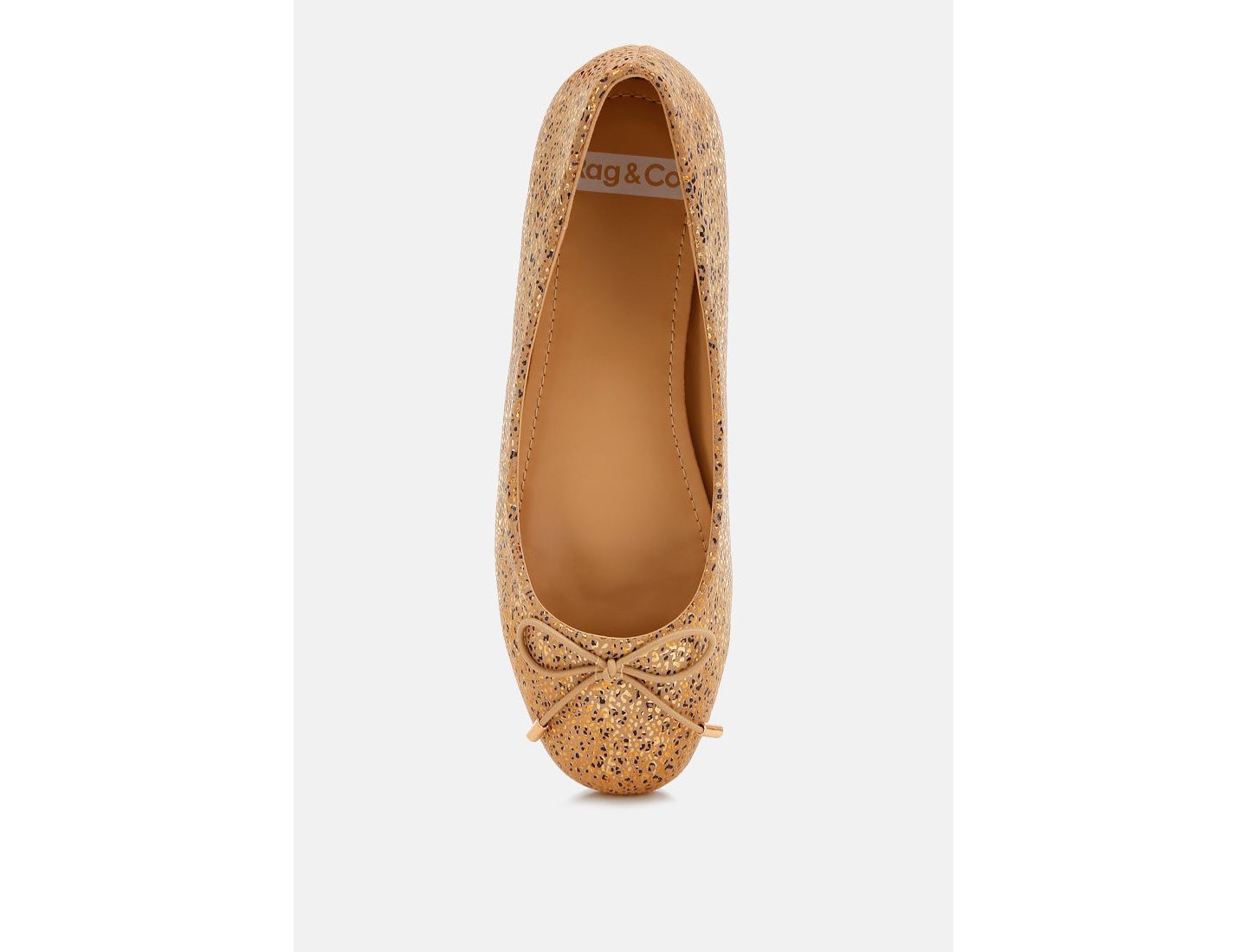 Женские балетки Rag & Co Apollon Bow Detail Embossed Suede Ballerinas, цвет: Золотой — фото 6