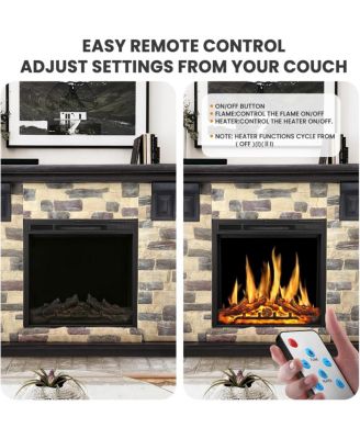 50" Electric Fireplace TV Stand, Fireplace with Faux Stone-Look Mantel , 750/1500W Dual Heat Settings