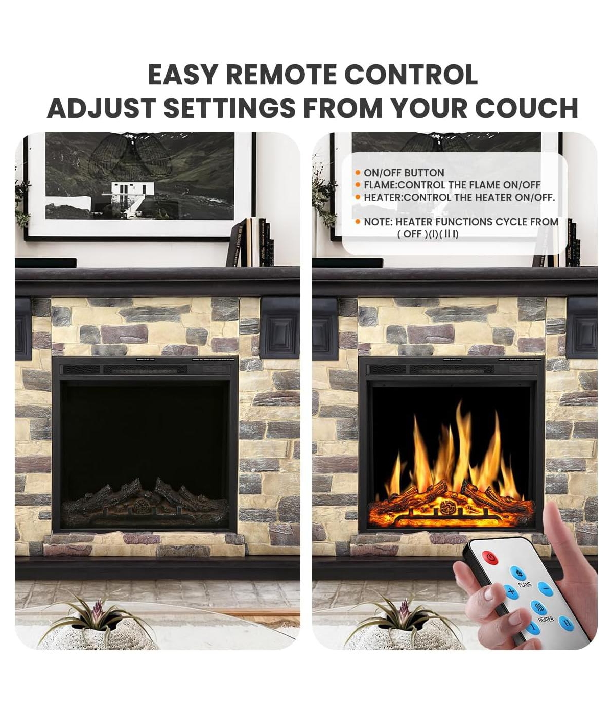 Cowsar 50" Electric Fireplace Tv Stand, Fireplace with Faux Stone-Look Mantel , 750/1500W Dual Heat Settings