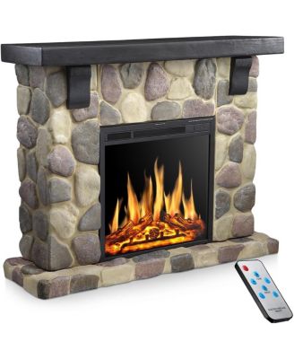50" Electric Fireplace TV Stand, Fireplace with Faux Stone-Look Mantel, 750W/1500W Dual Heat Settings