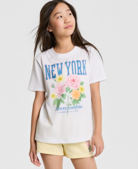 Детские abercrombie kids Girls' Floral Crewneck T-Shirt