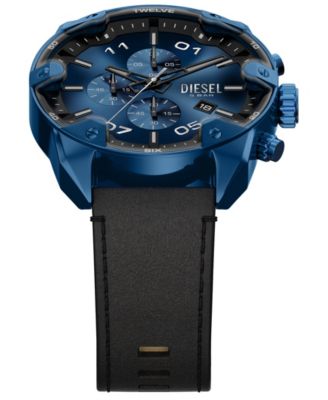 Men's Spiked Quartz Chronograph Black Leather Watch, 49mm