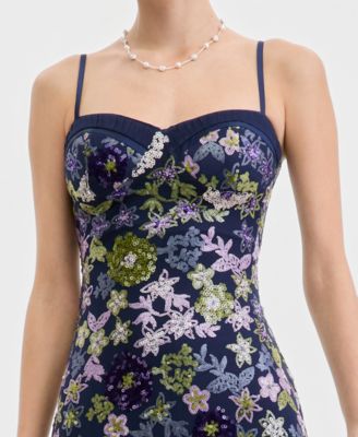 Juniors’ Floral Sequin Gown